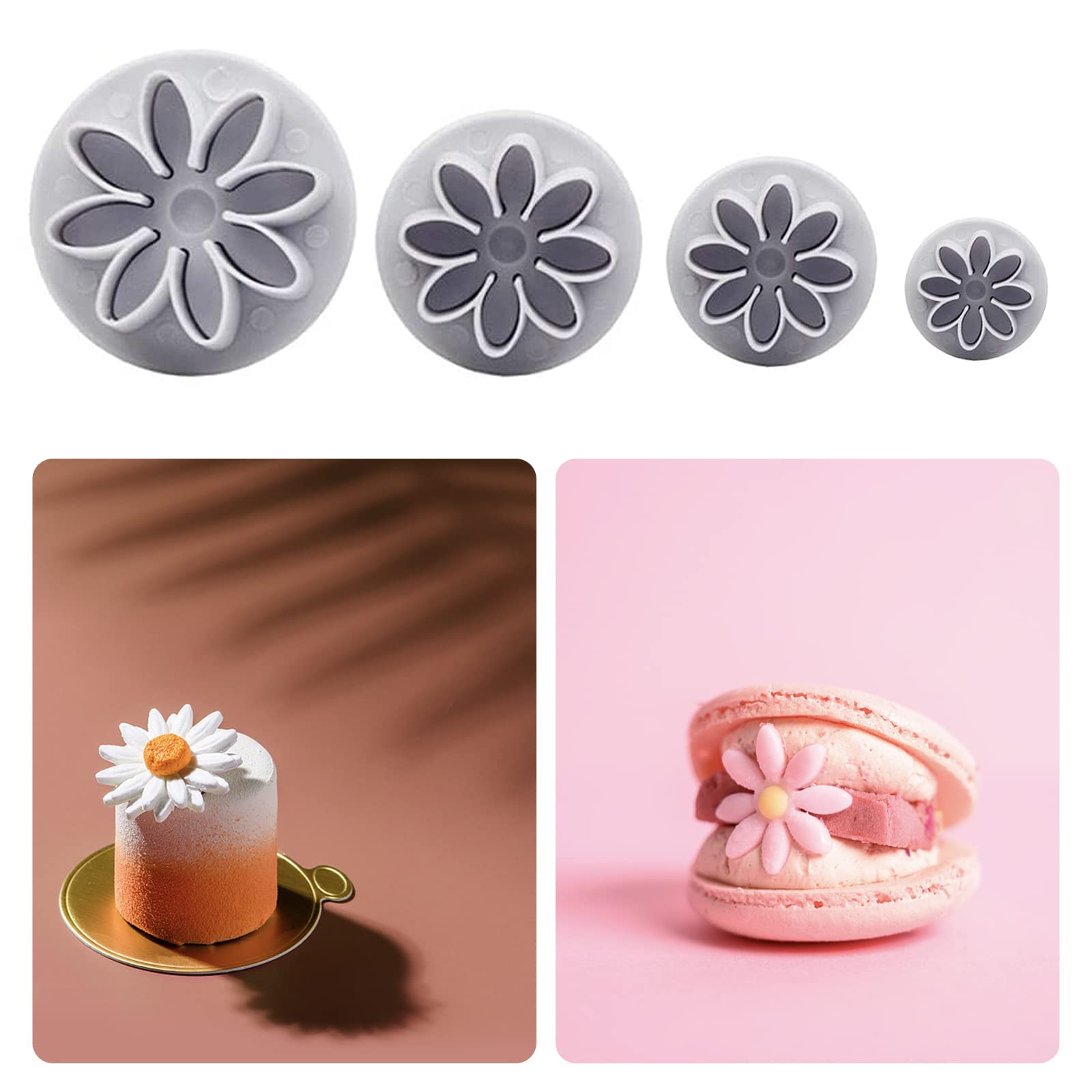 Sunflower Fondant Cutter Flower Molds For Fondant 4Pc Chrysanthemum 8Petals Daisy Plunger Cutter Gerbera Cutting Set Cookie Cutt