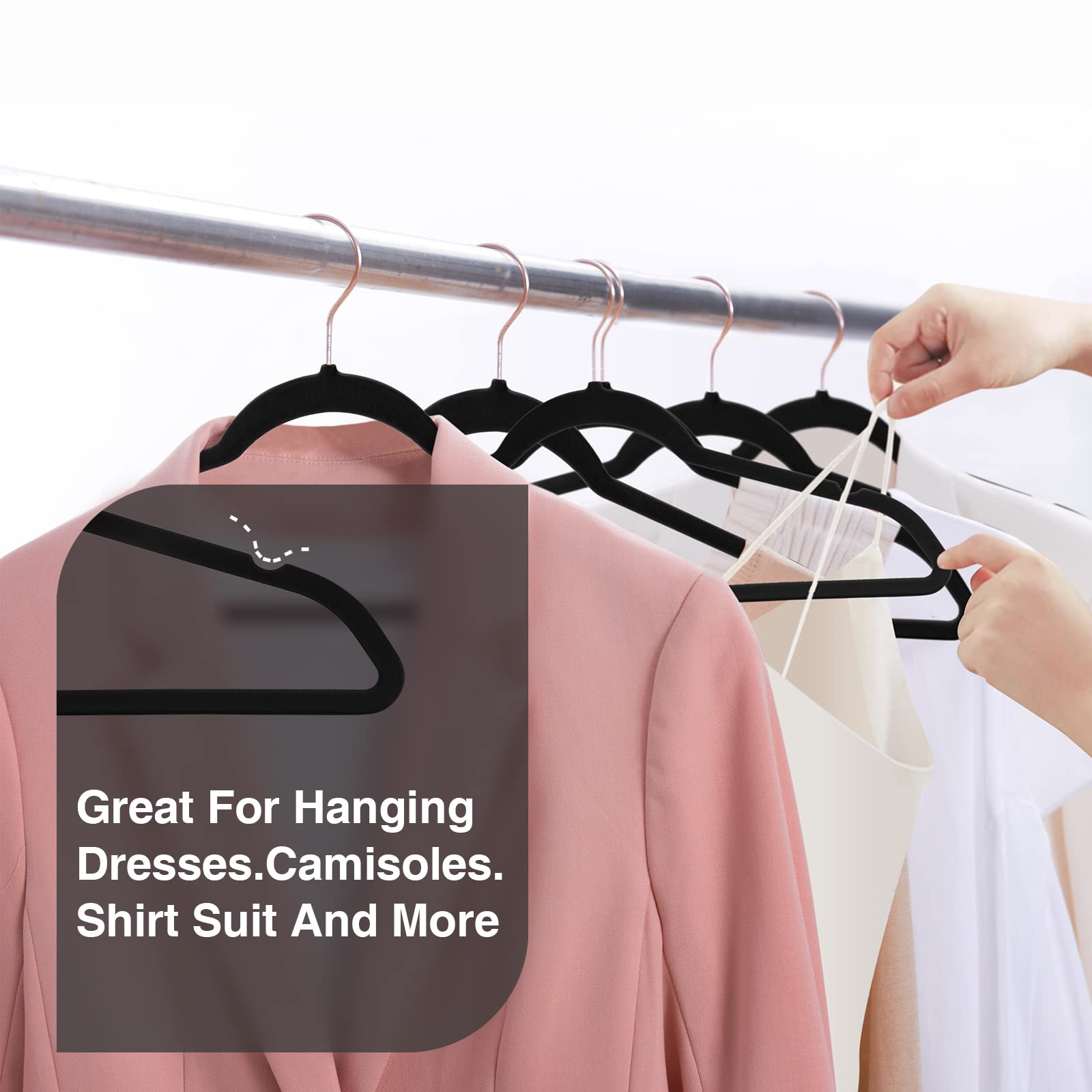 Ulimart Black Velvet Hangers 50 Pack - Premium Non-Slip Felt Hangers with 360° Hook for Coats, Shirts, and Pants