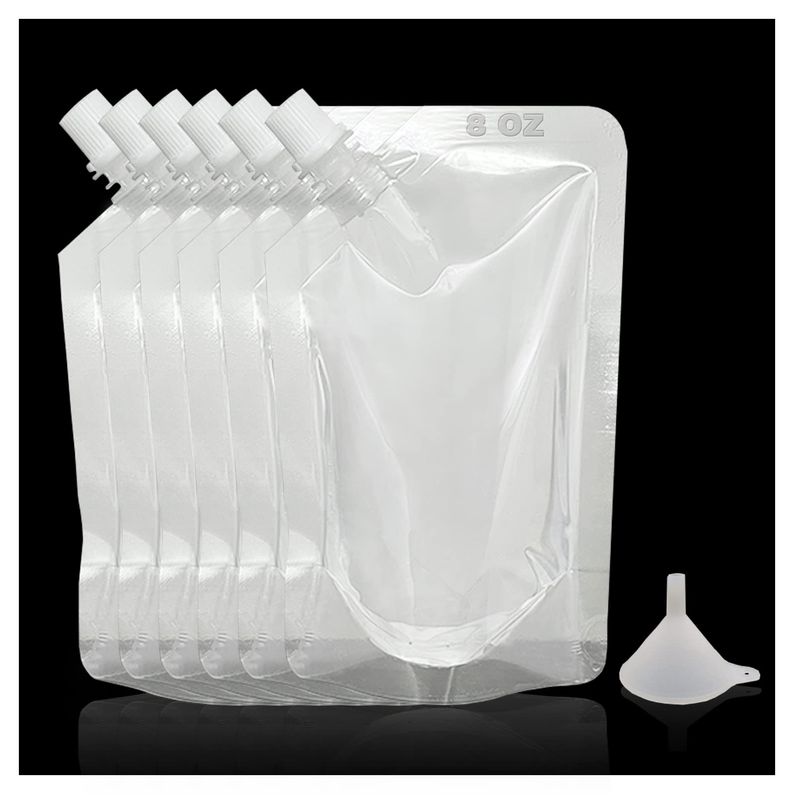 6Piece Drinks Flasks  Reusable Plastic Flasks for Sneaking, with Funnel  8oz Each