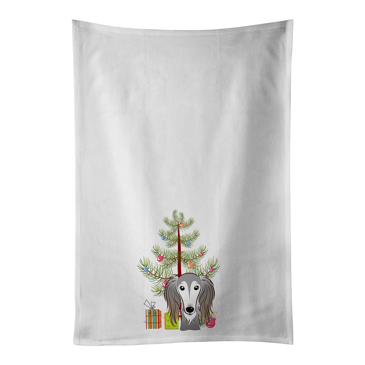 Christmas Tree and Saluki White Kitchen Towel Set of 2