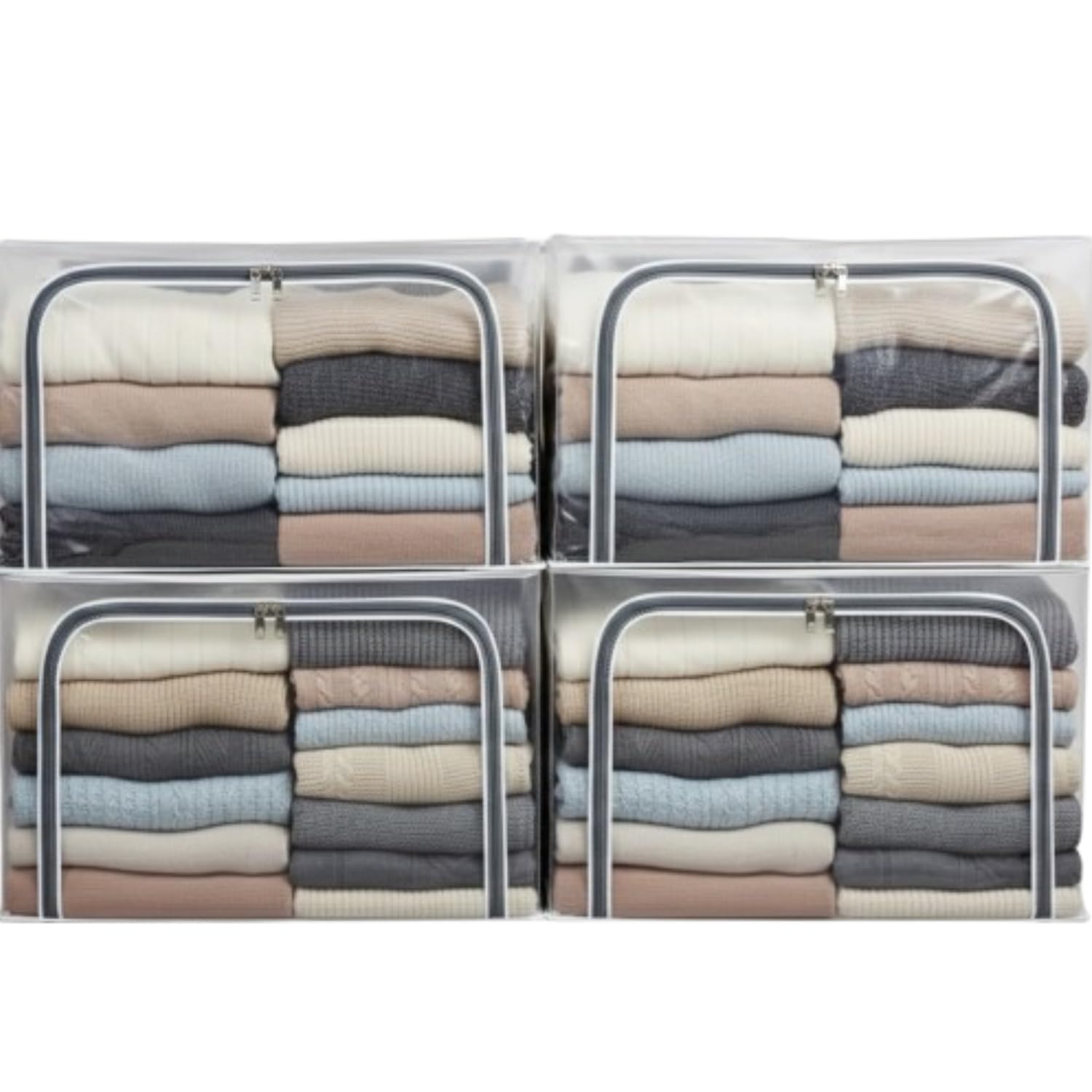 Raggle 10 Pcs Fully Transparent Openings Clothes Storage Bins With Metal Frame, Stackable & Foldable Storage Box With Lids, Clos