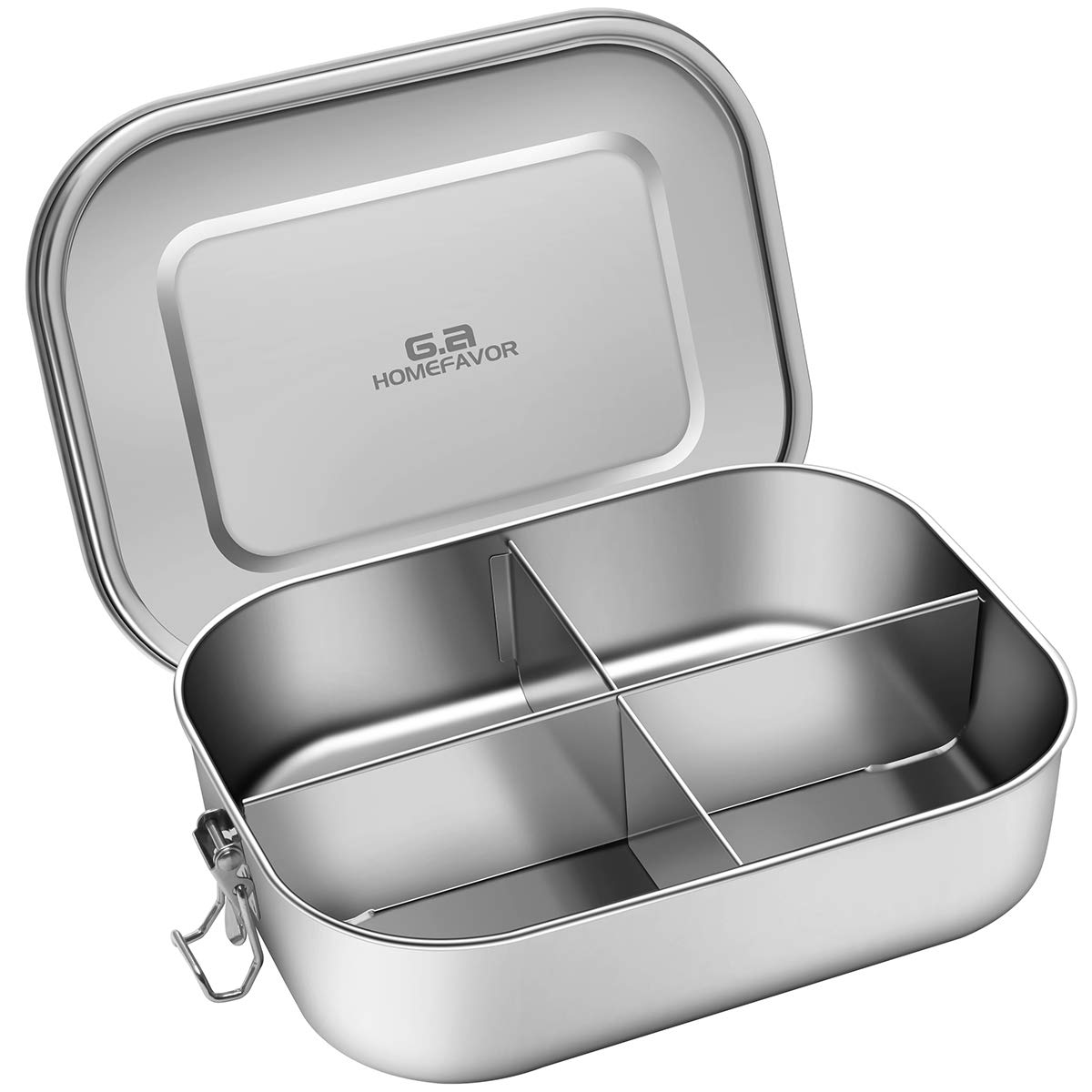 G.A Homefavor Leak Proof Stainless Steel Bento Box, Metal Lunch Container With 4-Compartment, 1400Ml, Perfect For Snacks And Sal