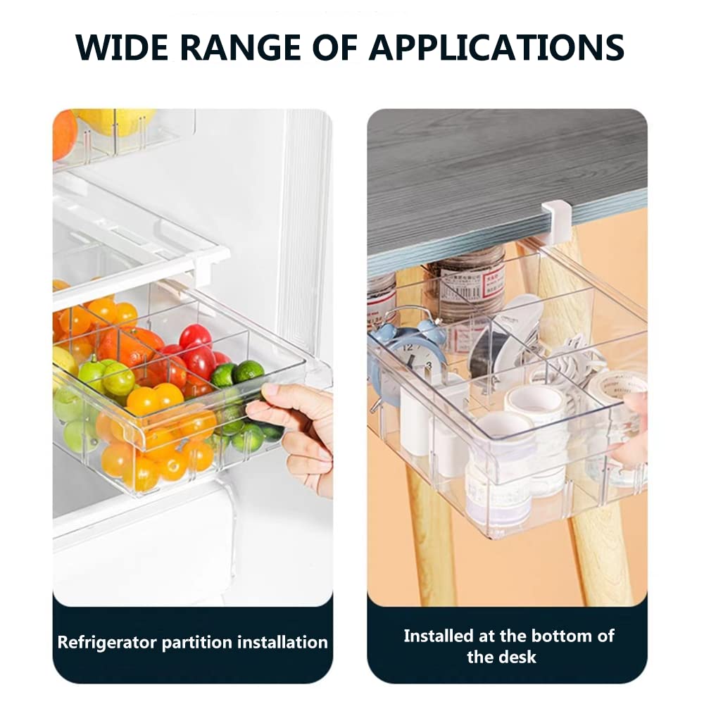 Yekoumax Fridge Drawer Organizer, Refrigerator Organizer Bins, Pull Out With Handle, Fridge Shelf Holder Storage Box, Clear Cont