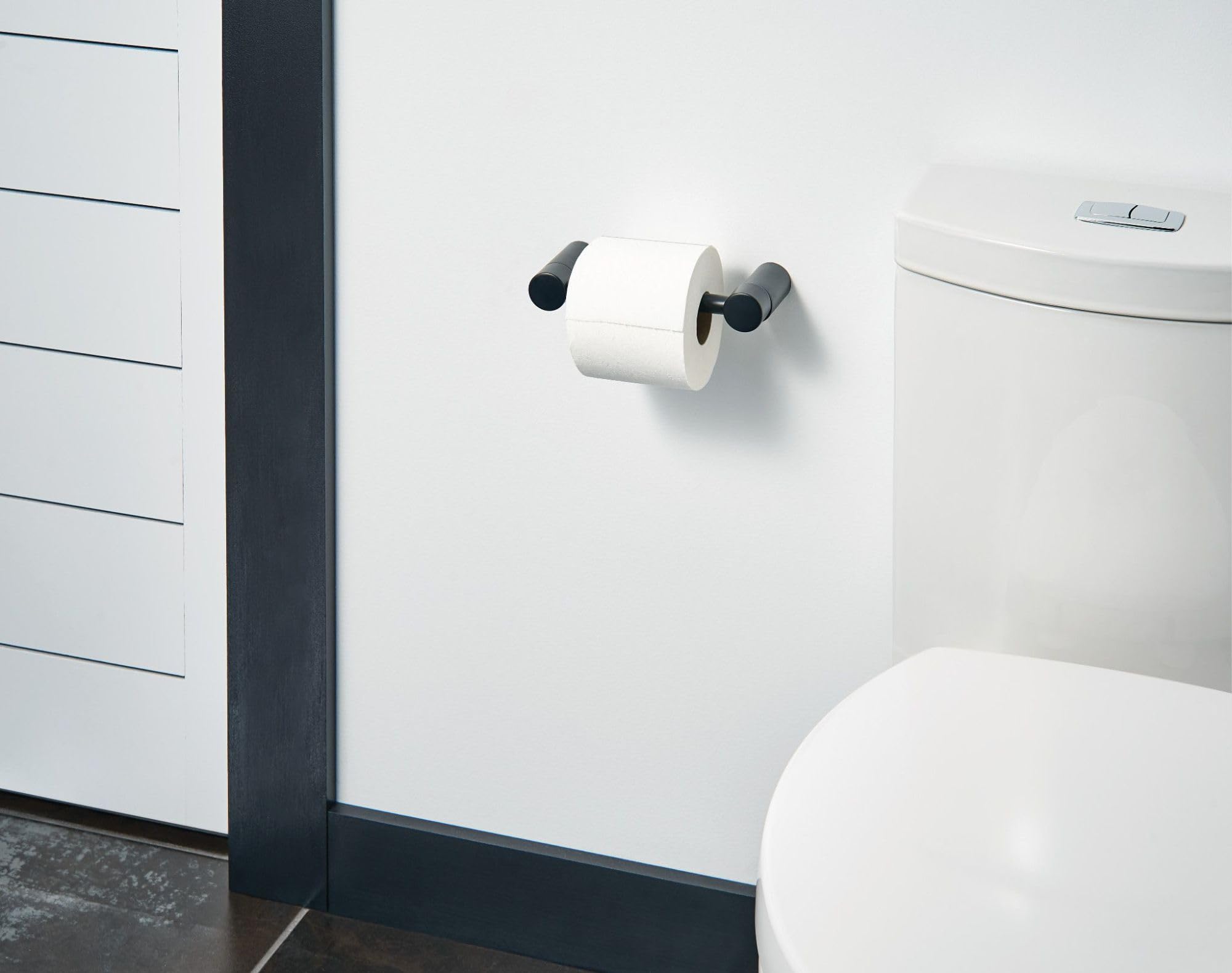 Moen Matte Black Align Pivoting Double Post Modern Toilet Paper Holder, Yb0408Bl