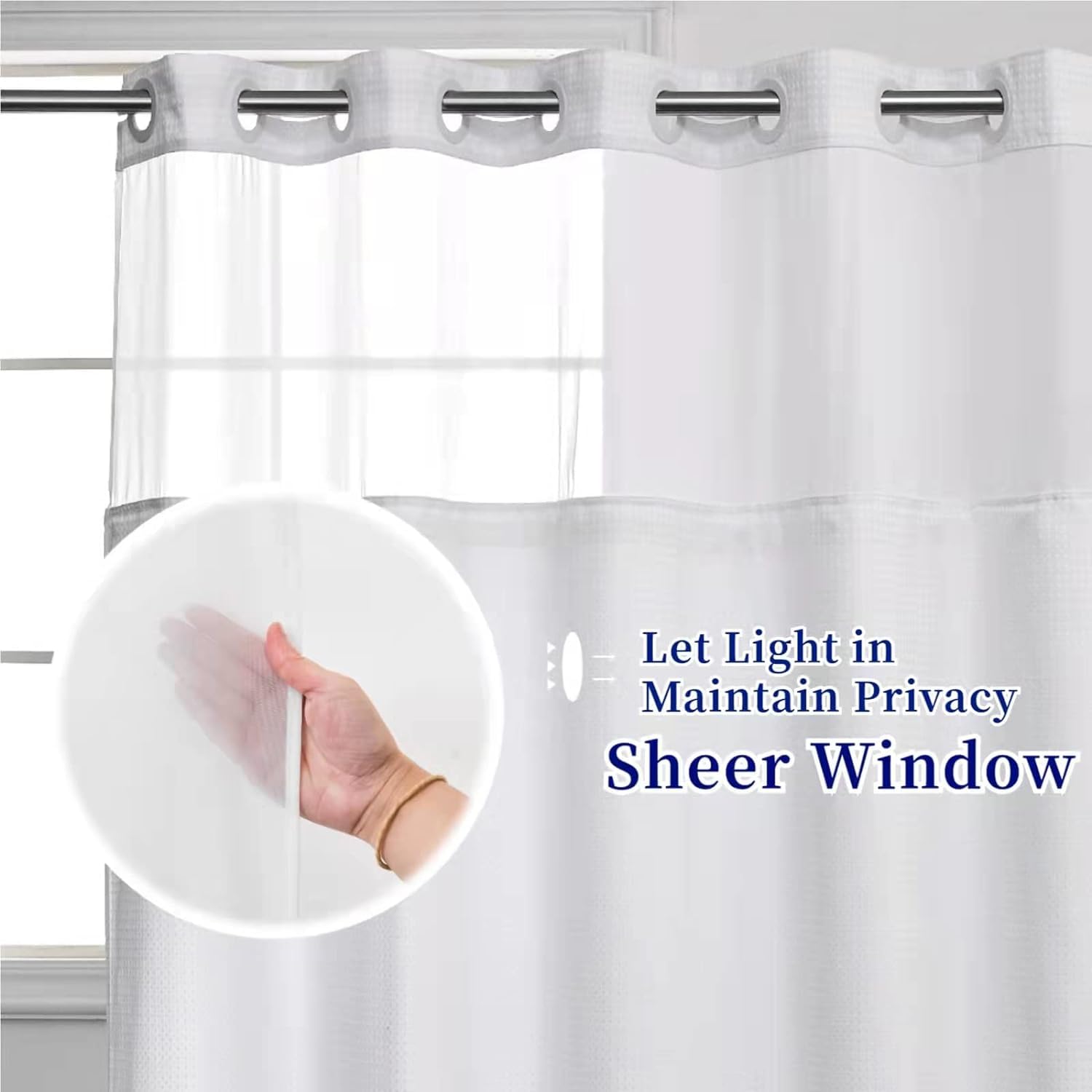 Cypl No Hooks Required Waffle Weave Shower Curtain With Snap In Liner-Hotel Grade Waterproof & Mesh Top Window Spa Like Small St