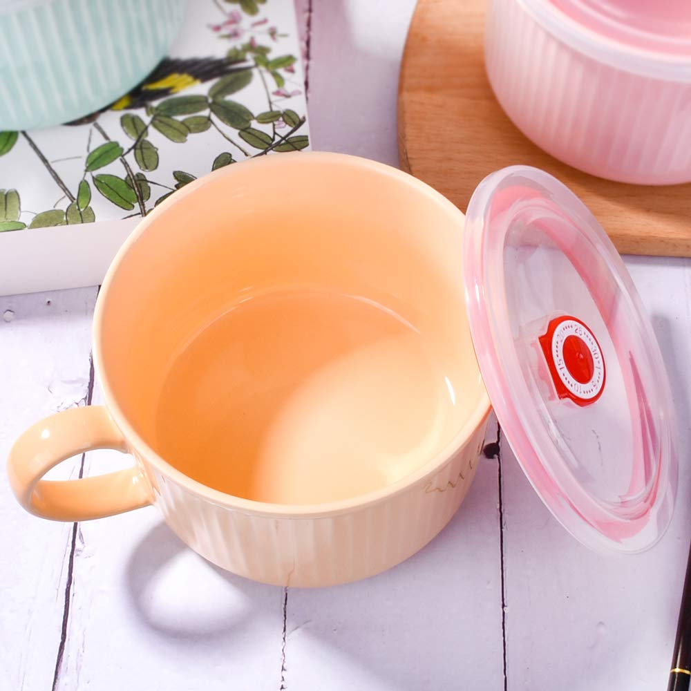 Lmrlcs Microwavable Soup Bowl With Handle And Lid, Soup Mug For Oat Instant Noodles, Snacks (Orange)