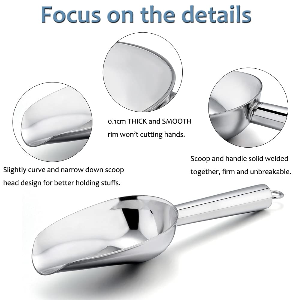Stainless Steel Scoop Set Of 3 (3-5-8 Ounce), E-Far Small Metal Scoops For Candy/Flour/Dry Goods/Sugar/Ice Cube, Heavy Gauge Kit