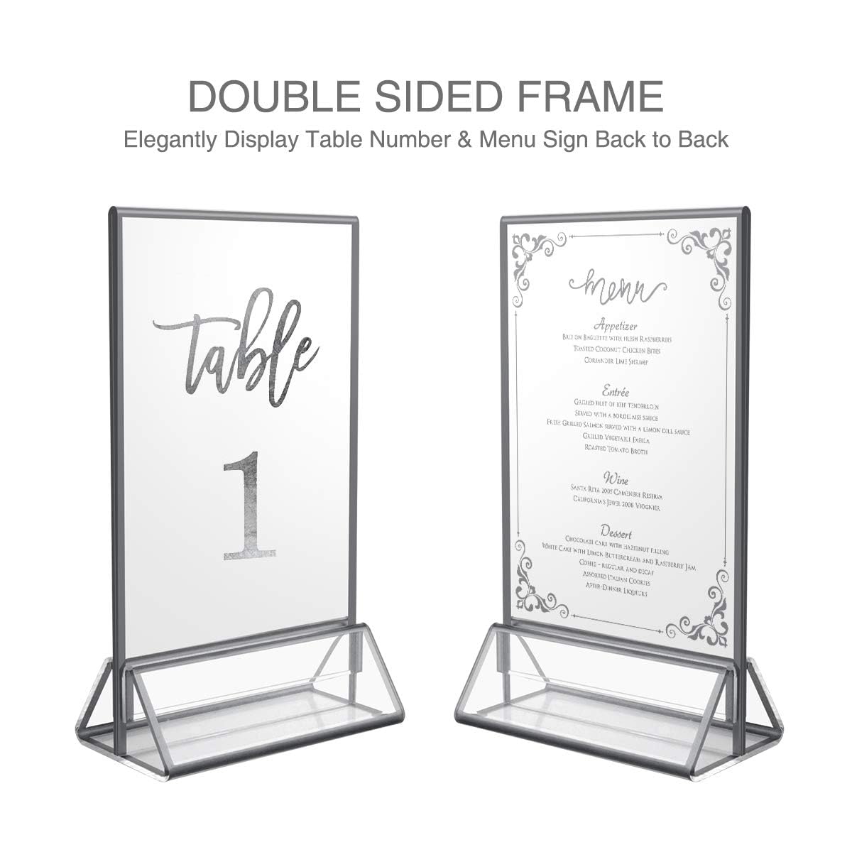 Niubee 6Pack 8.5X11 Clear Acrylic Sign Holder With Sliver Borders And Vertical Stand, Double Sided Table Menu Holders Picture Fr