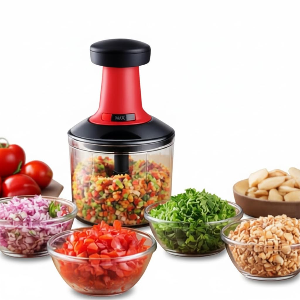 Manual Food Chopper For Vegetables Fruits Nuts And Herbs PushDown Mechanism Multicolor