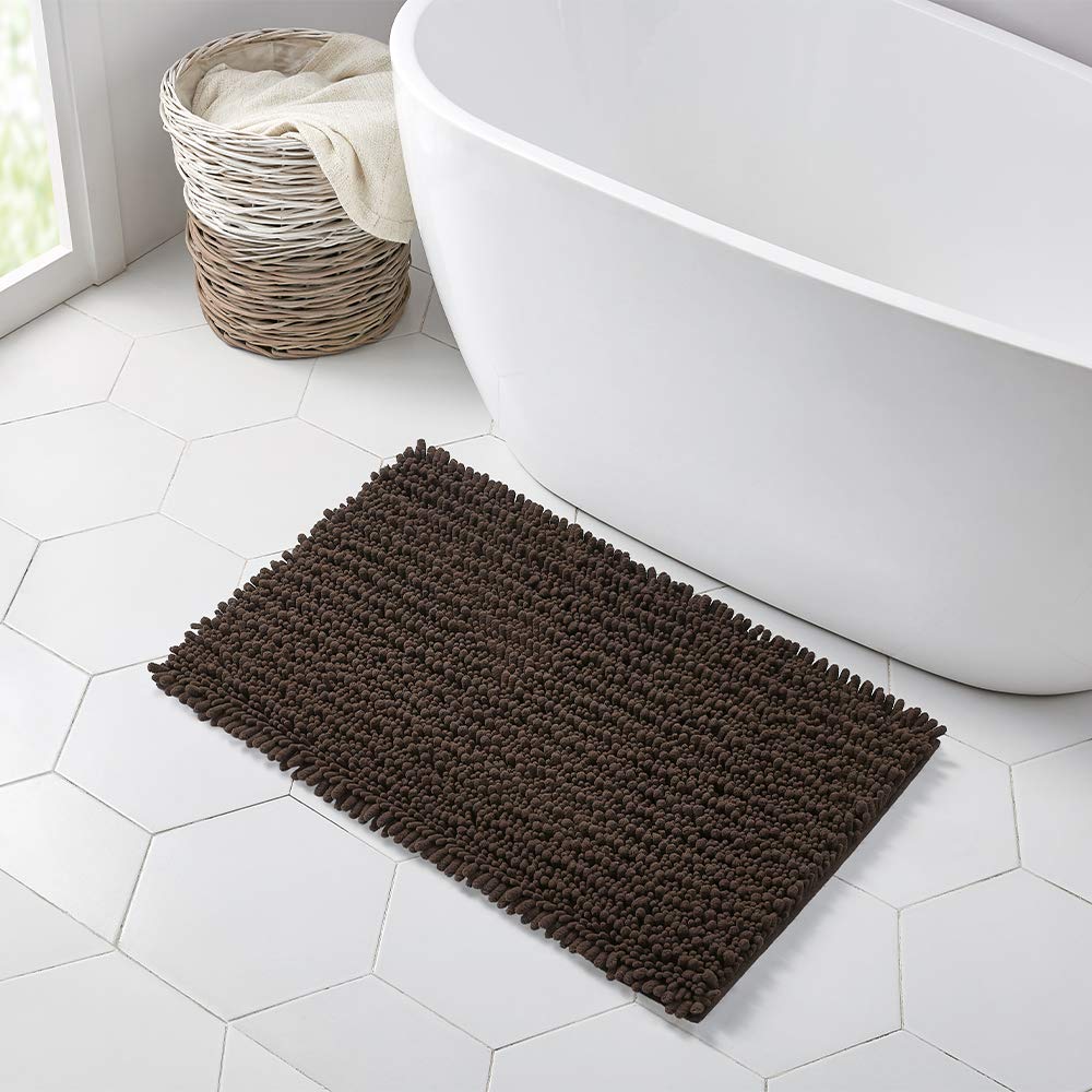 Walensee Bathroom Rug - Non-Slip Chenille Mat, 32"x20", Brown, Water-Absorbent, Super Soft, Machine Washable, Extra Thick