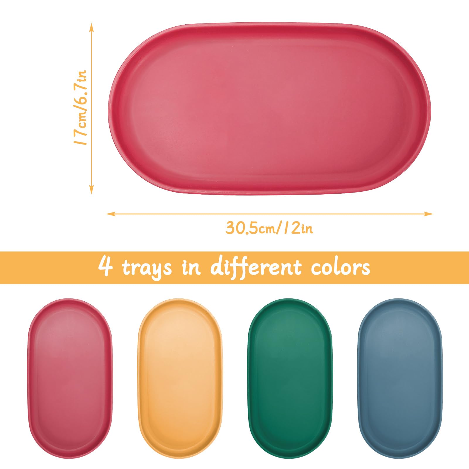 Sekonow 4Pcs Oval Serving Tray, 12 X 6.7In Plastic Tray Food Tray, Colourful Serving Platters For Party Entertaining Snack Desse