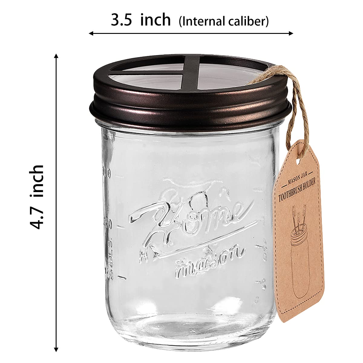 Mason Jar Toothbrush Holder - Premium Rustproof 304 Stainless Steel - Holds 2 Toothbrushes and Toothpaste - Farmhouse Decor Countertop and Vanity Storage Organizer/Bronze