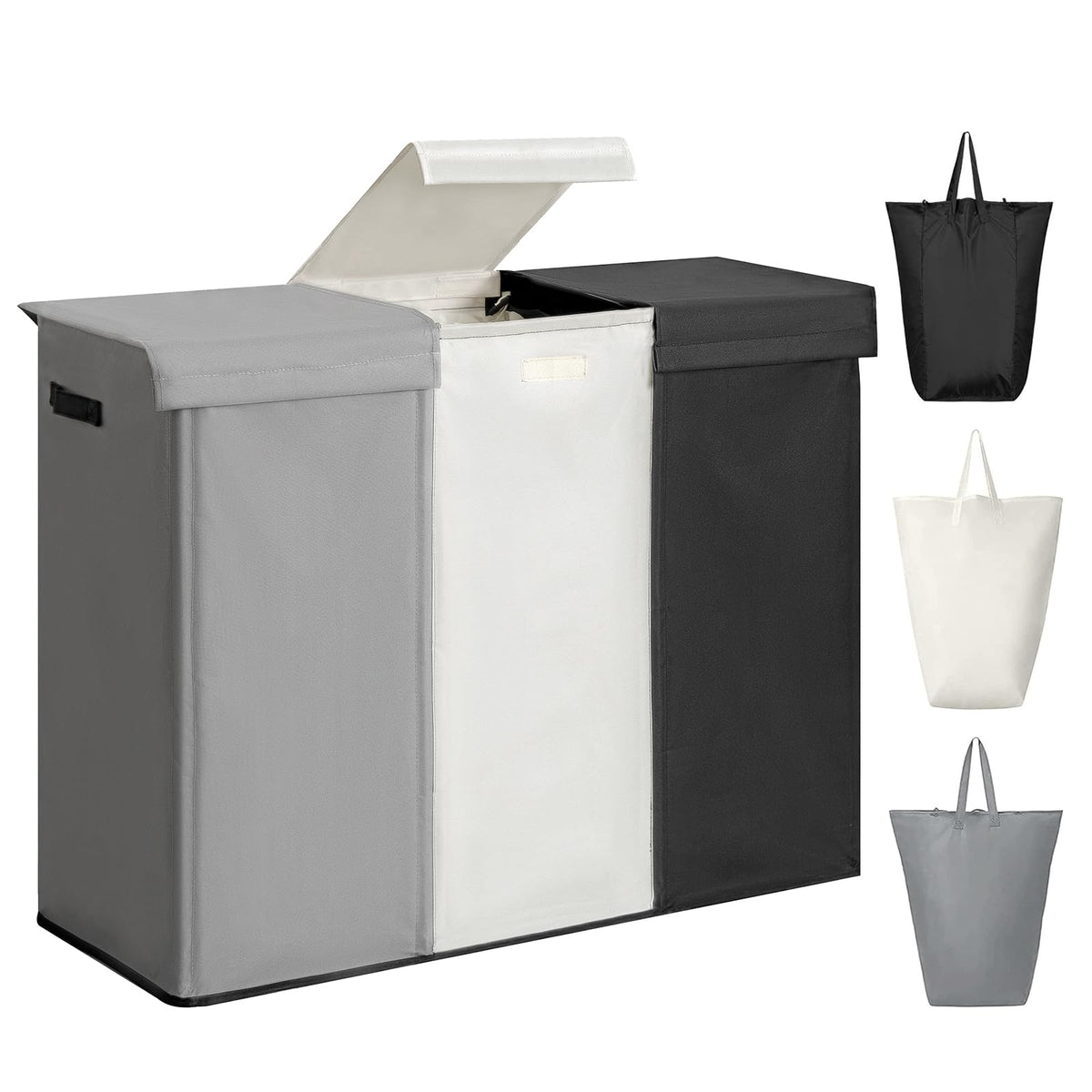 Wowlive 230L Laundry Baseket With Lid And Removable Laundry Bags,Large Laundry Hamper 3 Section Collapsible Dirty Clothes Hamper