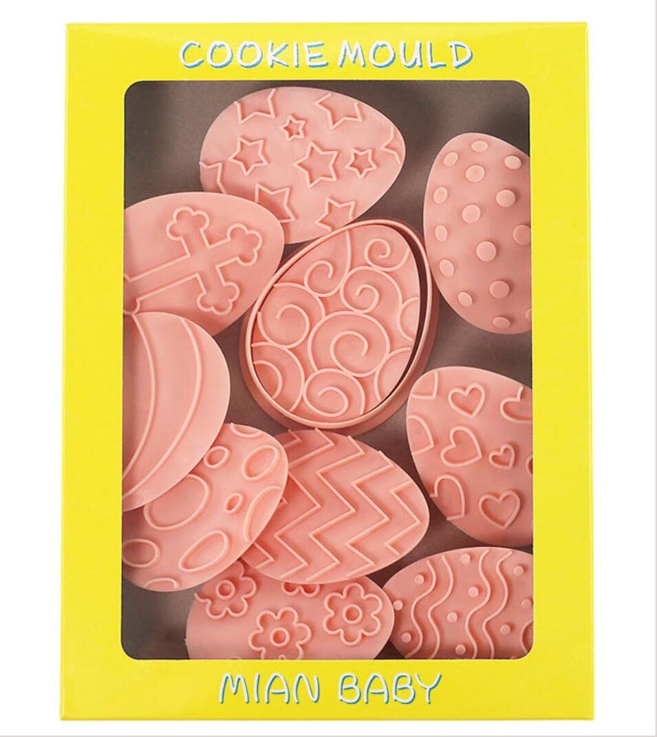 10 Pieces Cute Easter Egg Cookie Cutters Plastic Cookie Stamps Cookie Mould Press Easter Cookie Mould Set Baking Kitchen Tools(E