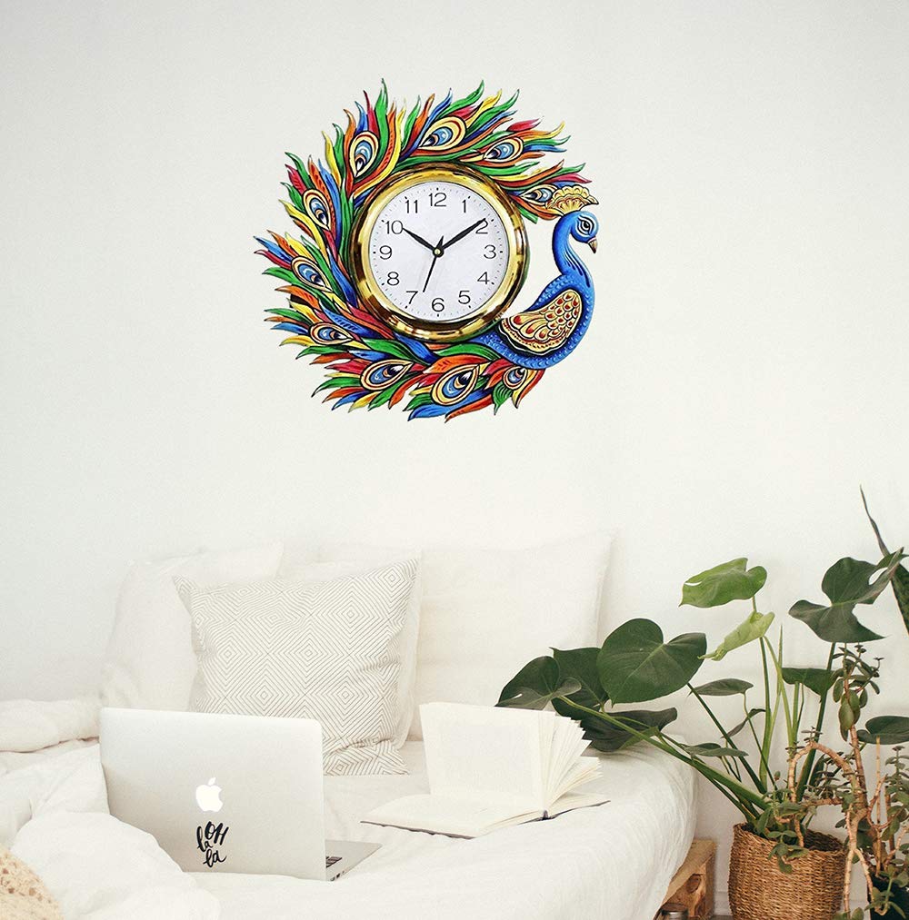 Capio Art Wooden Handicraft Handmade Hand Printed Animals Antique Design Wall Clock For Home, Living Room And Office Decor (Mult