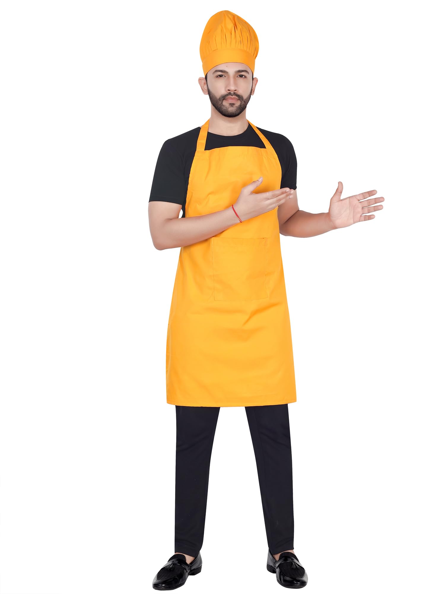 Abc Garments Polycotton Solid Plain Free Size ChefS Cooking Kitchen Apron With ChefS Cap 23X30 Inch (57X77Cm) (Yellow)