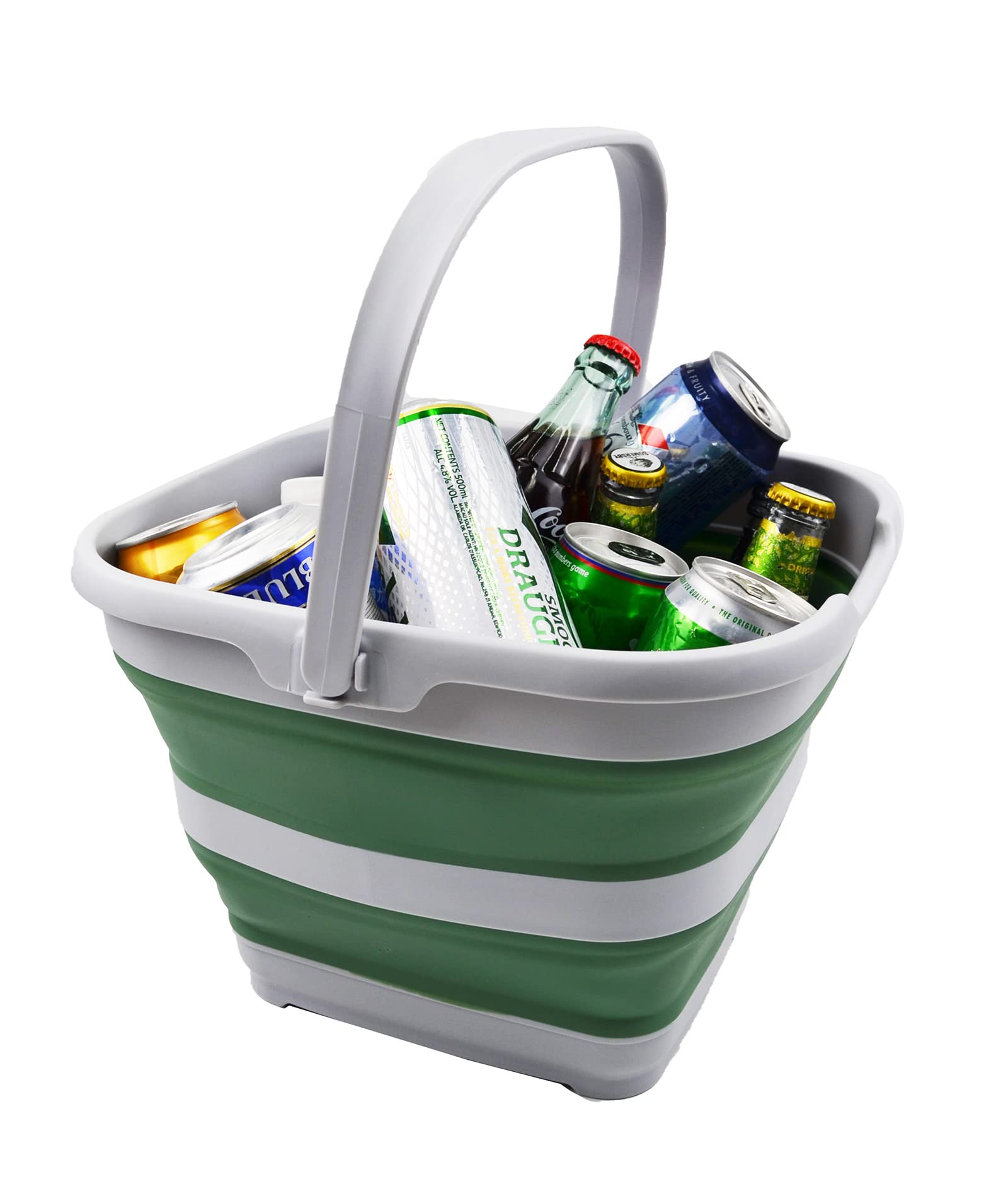 Sammart 10L (2.6 Gallon) Collapsible Rectangular Handy Basket/Bucket (Grey/Dark Sea Green (Set Of 2))