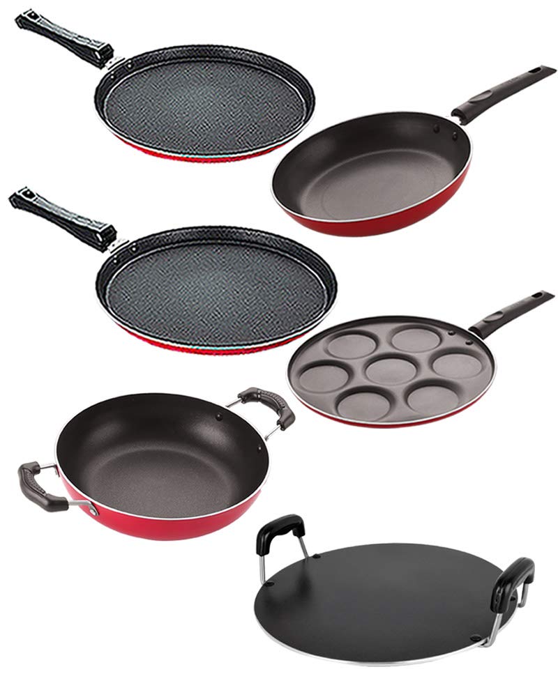 Nirlon Non Stick Bpa Free Aluminium Kitchen Cooking Essential Set Of 6 Pieces (2.6Mm_Ft13_Ft12_Kd13_Tp_Rt_Up7)
