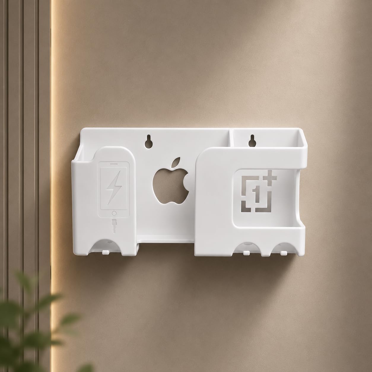 Nurmantras Wall Mounted Mobile Charging Organizer with Key Holder Remote Stand Cable Management Storage Rack for Phone Charger K