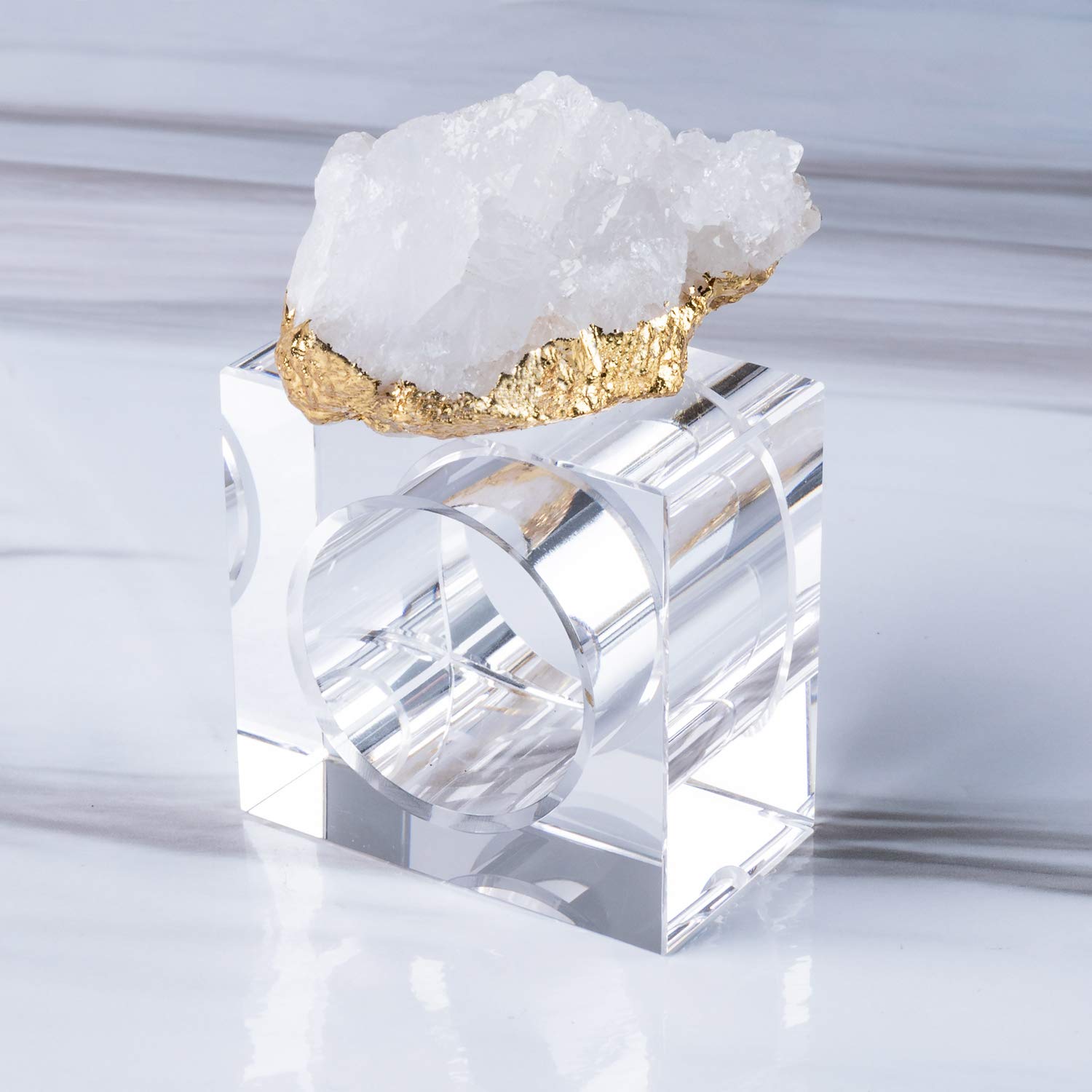 Set of 4 White Geode Napkin Rings Gold Plated Quartz Geode Napkin Holder for Wedding  Dinner & Decor