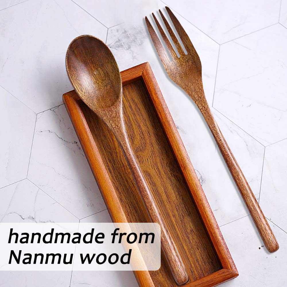 Set Of 8, Wood Soup Spoons And Forks, Dakuan Wooden Ladle Spoon And Fork Set For Party, Banquet, Buffet, Catering, Daily Life- 9