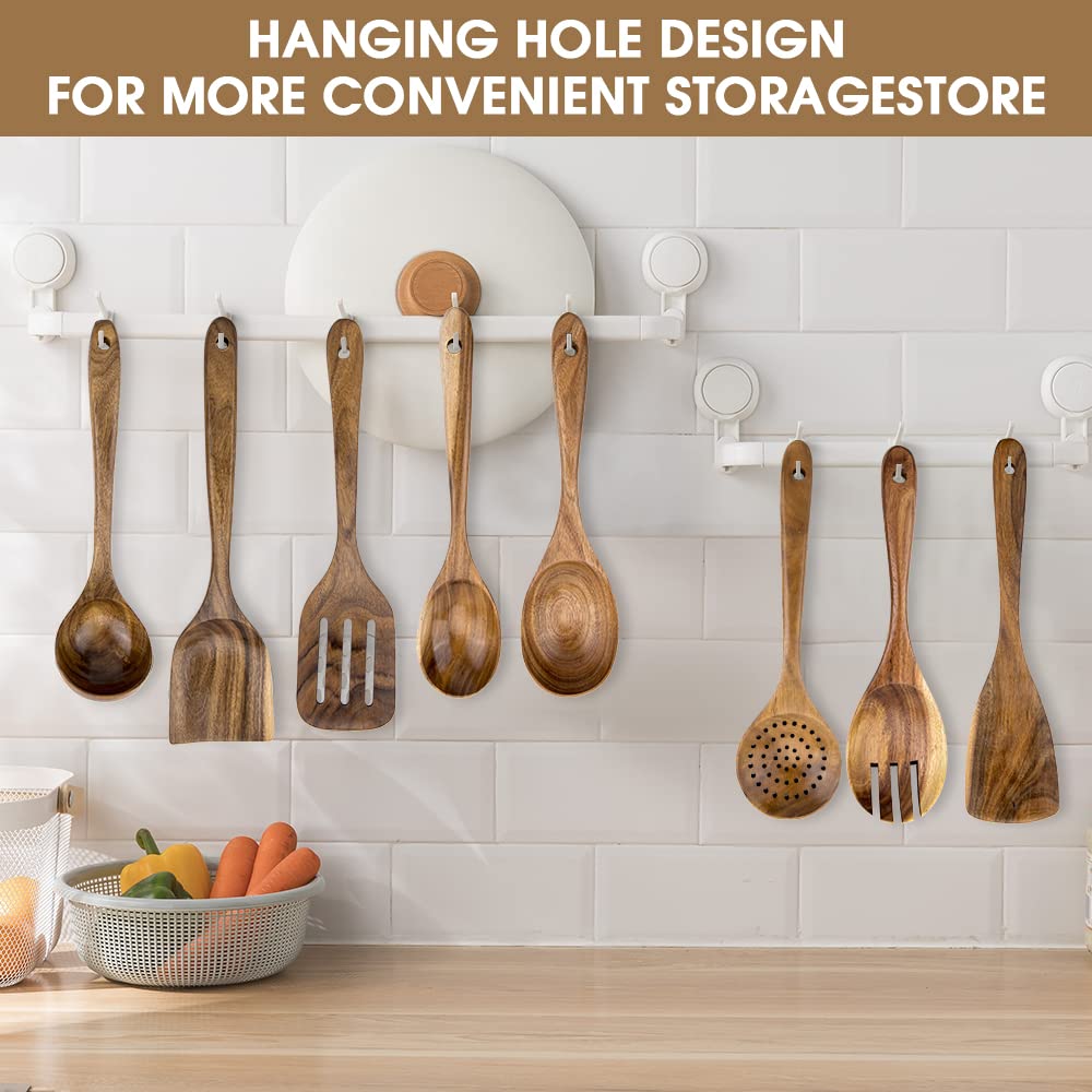 Woodme Kitchen Utensils Set 8 Piece Teak Wooden Cooking Utensil Set Non-Stick Pan Wood Spoons And Spatula Cookware For Home Ever