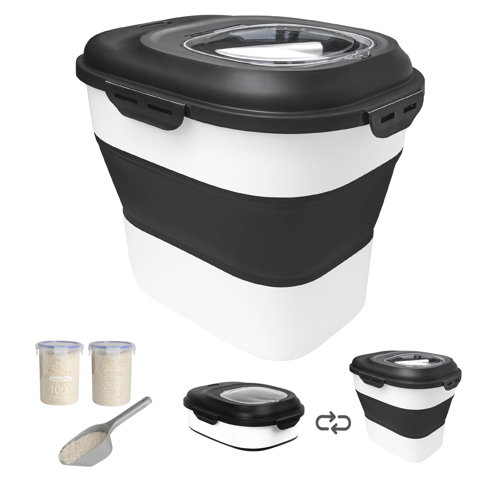 DDMOMMY 20-50 Lbs Food Storage Containers,Collapsible Rice Container with Wheel Airtight Locking Lid,Flour Storage Container wit