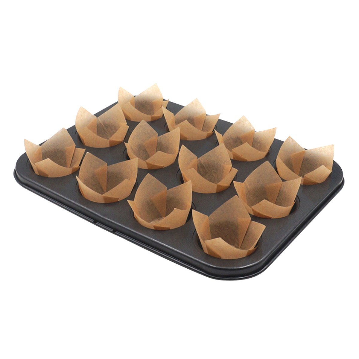 Aunifun 180 Pieces Of Tulip Baking Paper Cups Cupcake Muffin Liners Pans Wrappers In 3 Colors, White, Natural, Brown