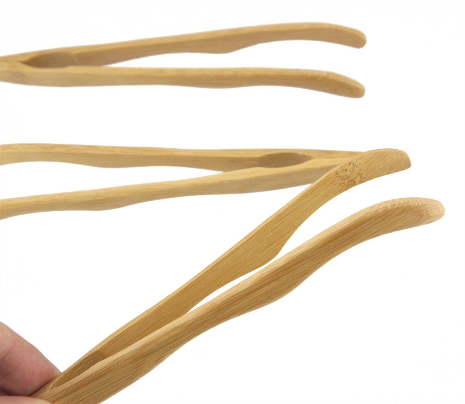 Bamboomn 7'' Reusable Bamboo Toast Tongs, Curved Arms, Carbonized Brown - 30 Pieces