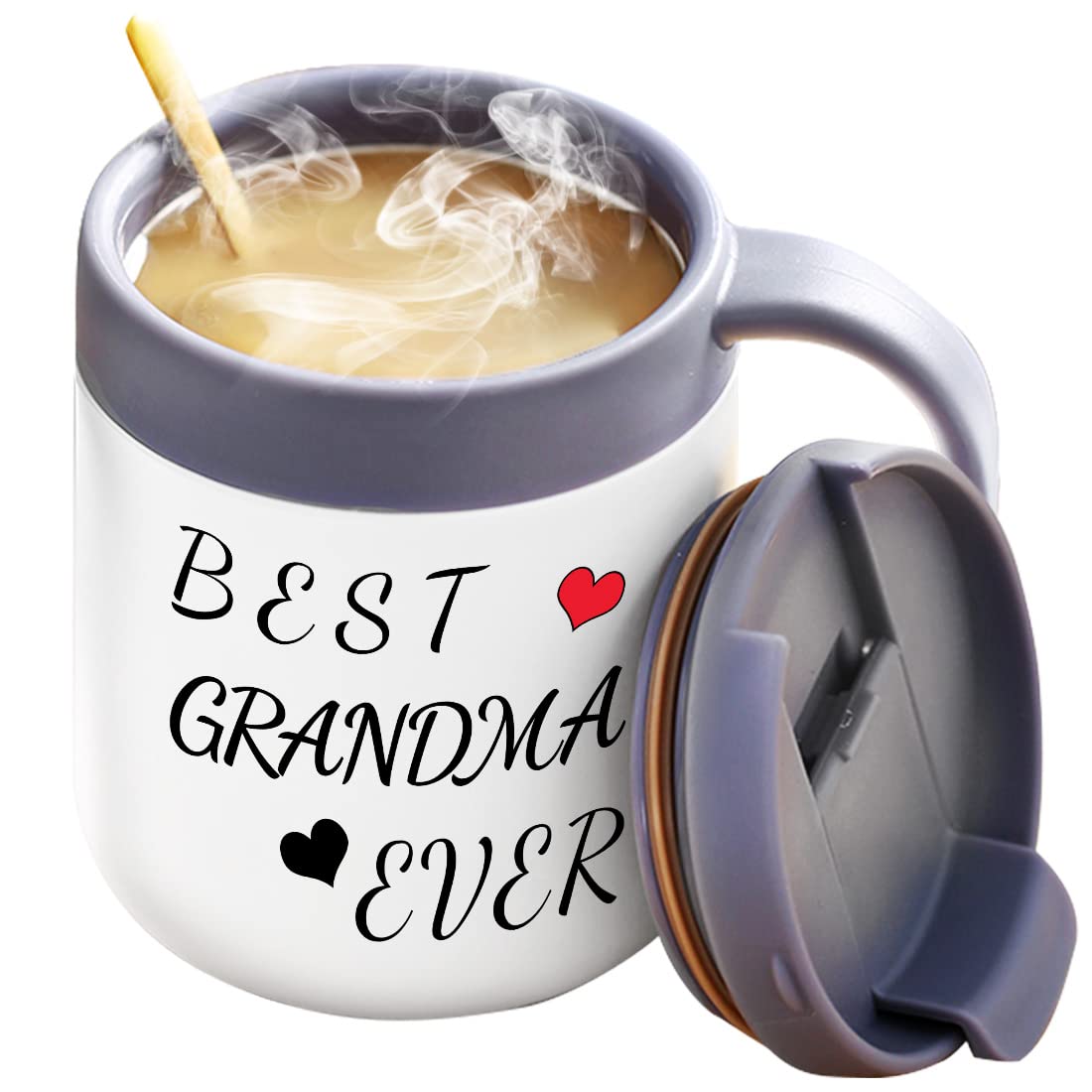 Wujomz Grandma Gifts, Gifts For Grandma And Women,Best Grandma Ever Coffee Mug, Insulated Travel Tea Mug With Handle And Lid, Gr