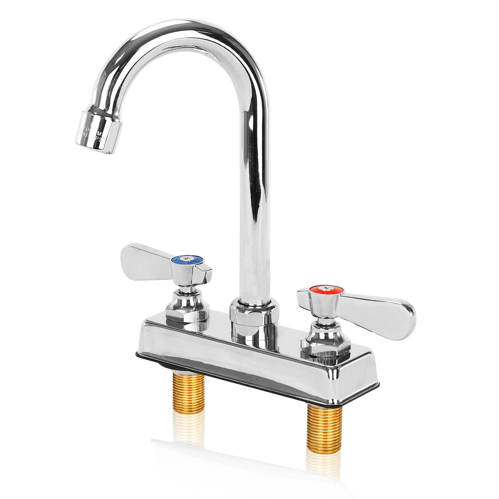 Commercial Bar Sink Faucet 4 Inch Center Deck Mount Bar Sink Faucet 2 Hole Brass Constructed & Chrome Polished With 3-1/2'' Goos