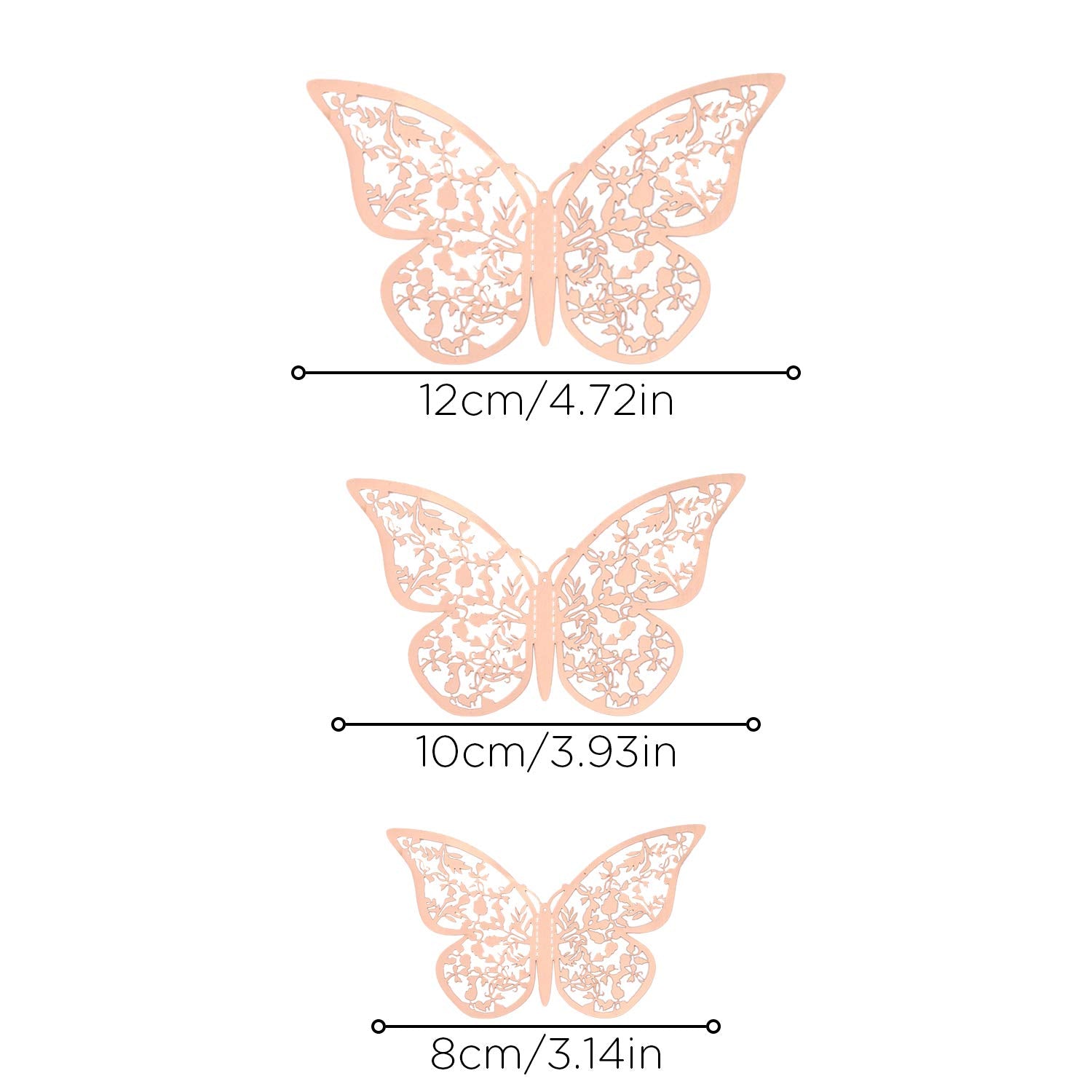 AIEX 24pcs 3D Butterfly Wall Stickers 3 Sizes Butterfly Wall Decals Room Wall Decoration for Bedroom Party Wedding Decors(Rose Gold)