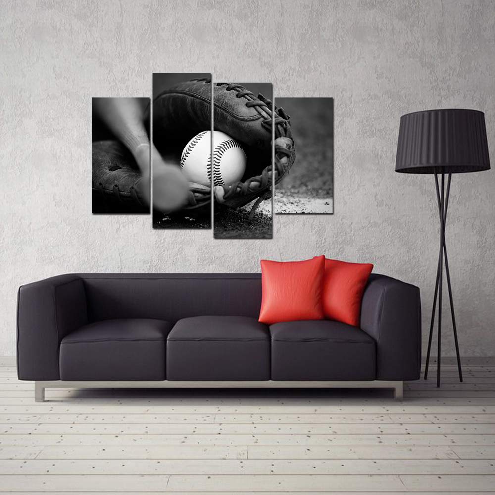 Homeoart Baseball Wall Art Boys Bedroom Decor Black And White Framed Ready To Hang Large 4 Pieces