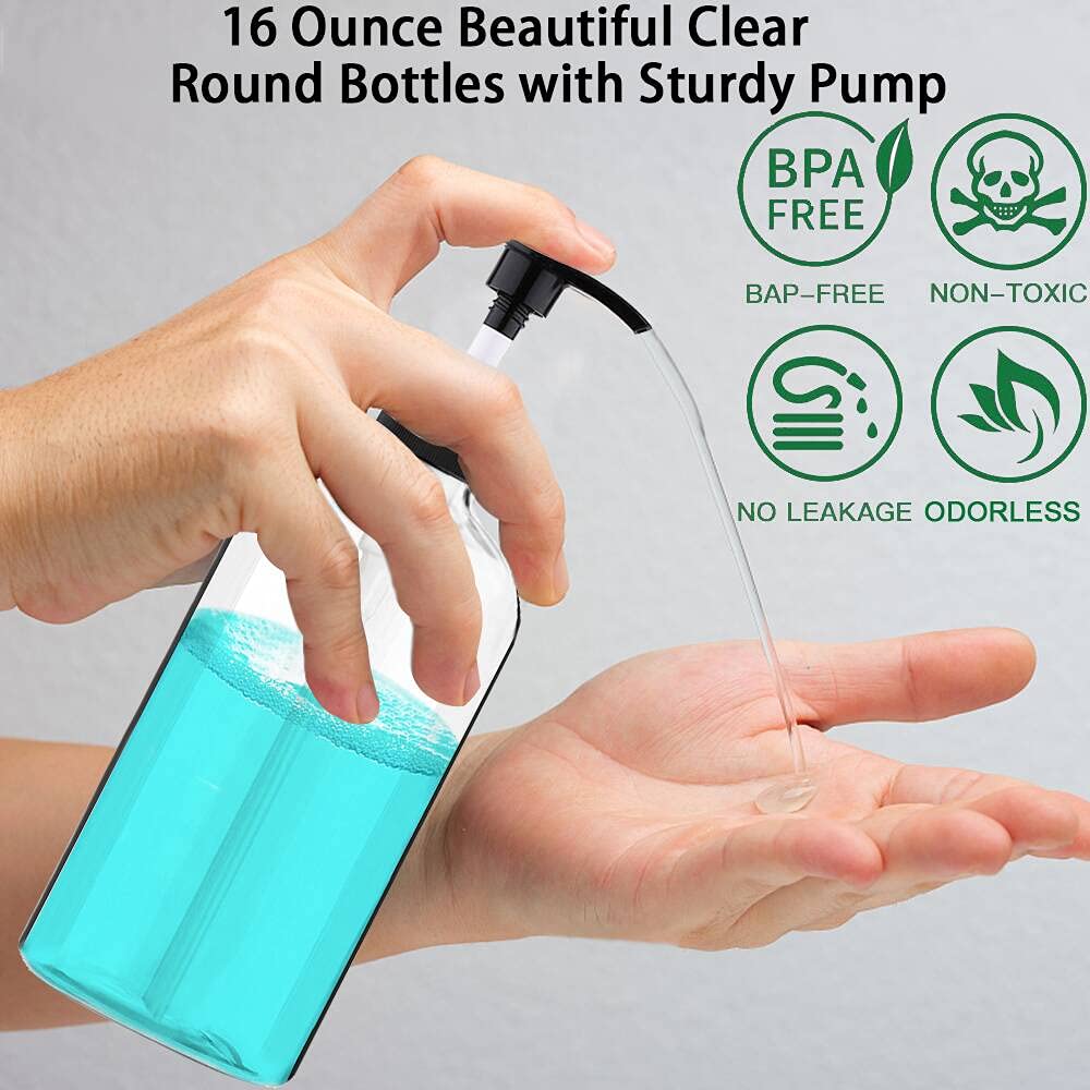 Empty Plastic Pump Bottles Dispenser 4 Pack 16Oz/500Ml Portable Clear Bpa-Free Cylinder Shampoo Lotion Hand Pump Bottle Durable