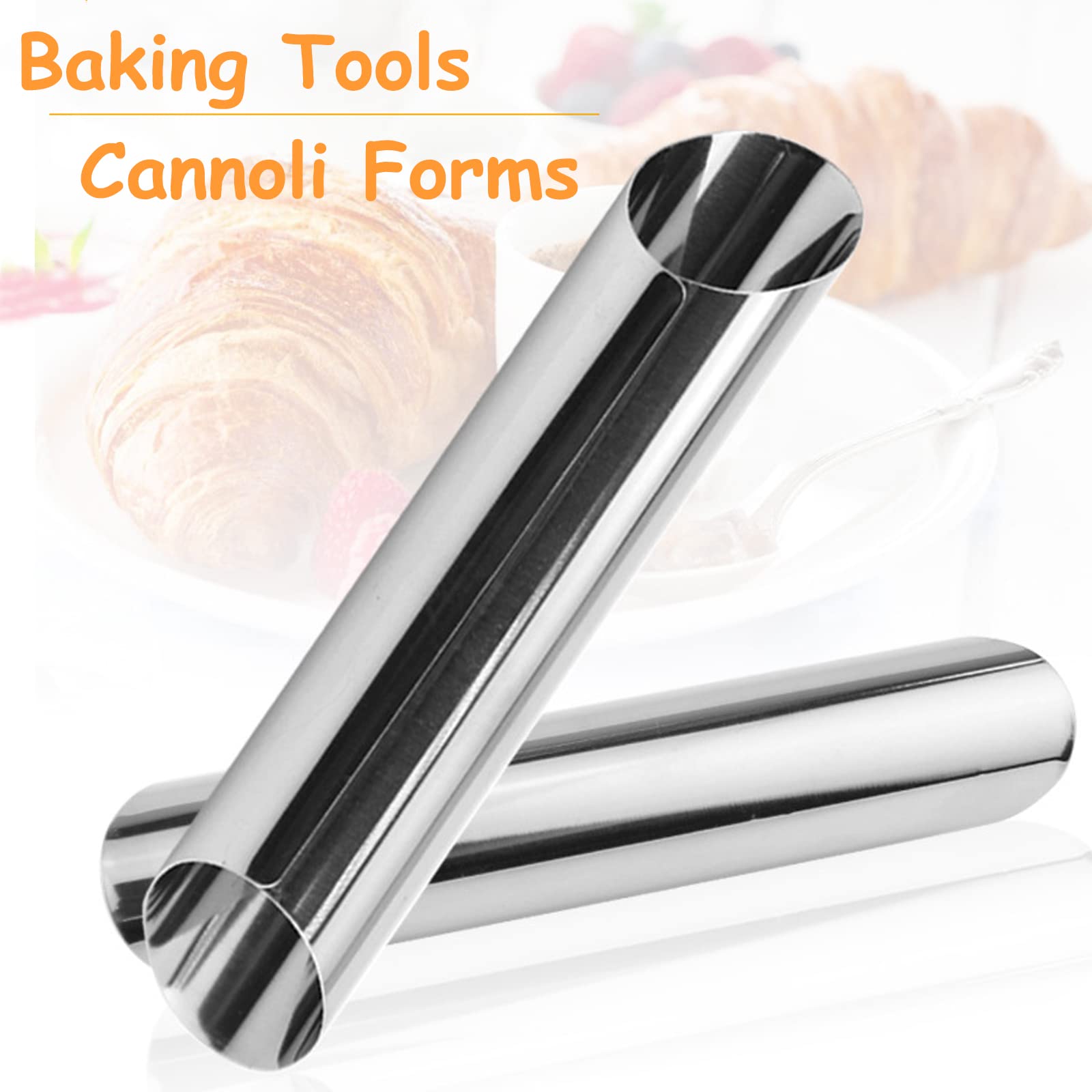 6 Pack Cannoli Tubes, 5 Inch Large Stainless Steel Cannoli Forms Non-Stick Cream Horn Danish Pastry Molds For Croissant Shell Cr