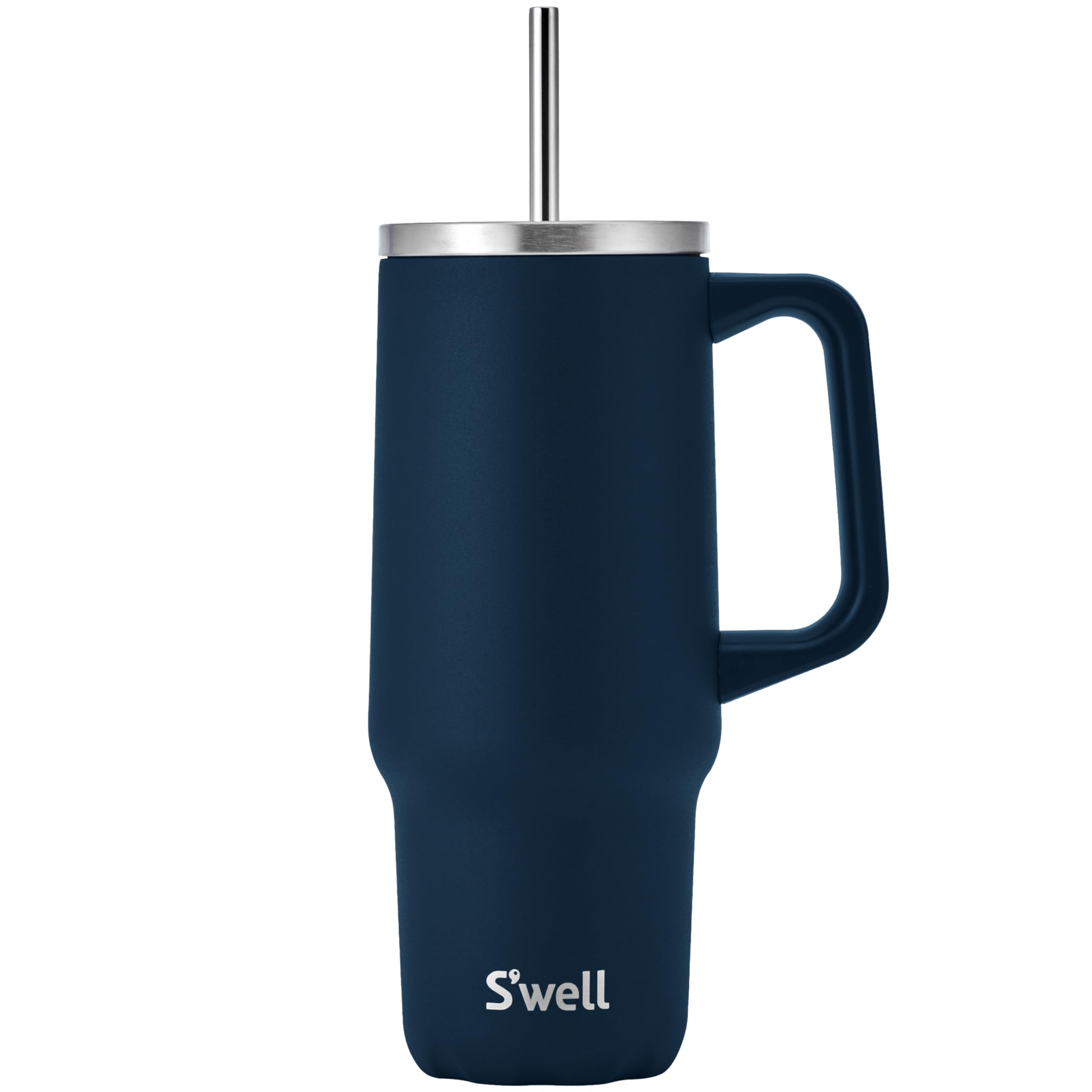Swell Recycled Stainless Steel Tumbler XL with Straw and Handle, 30oz, Azurite, Triple Layered Vacuum Insulated Container Keeps