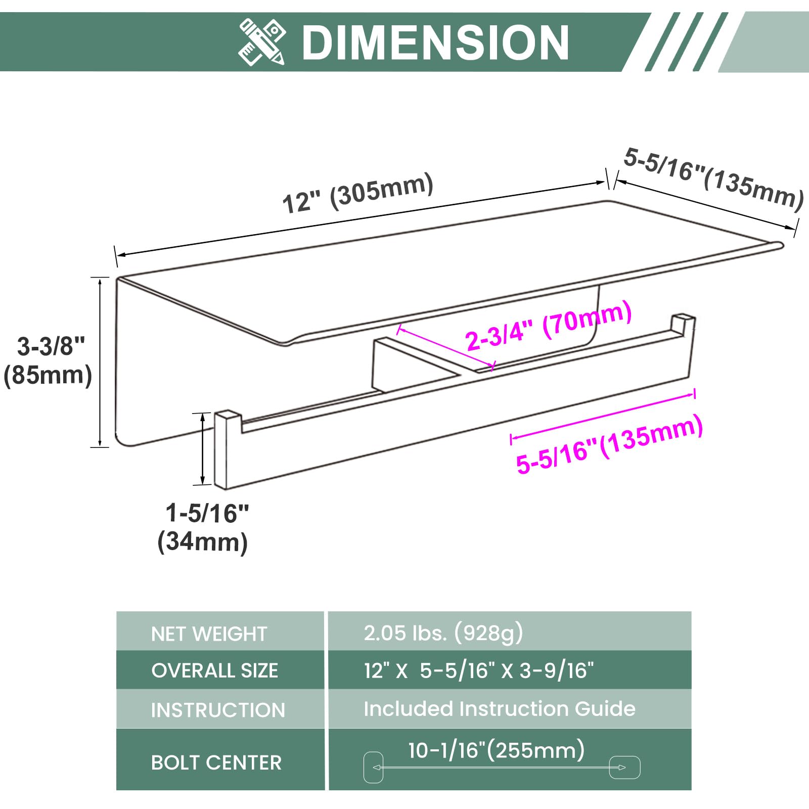 Double Toilet Paper Holder With Shelf, Suyar 304 Stainless Steel Wall Mounted Toilet Tissue Roll Holder Phone Storage, Brushed N