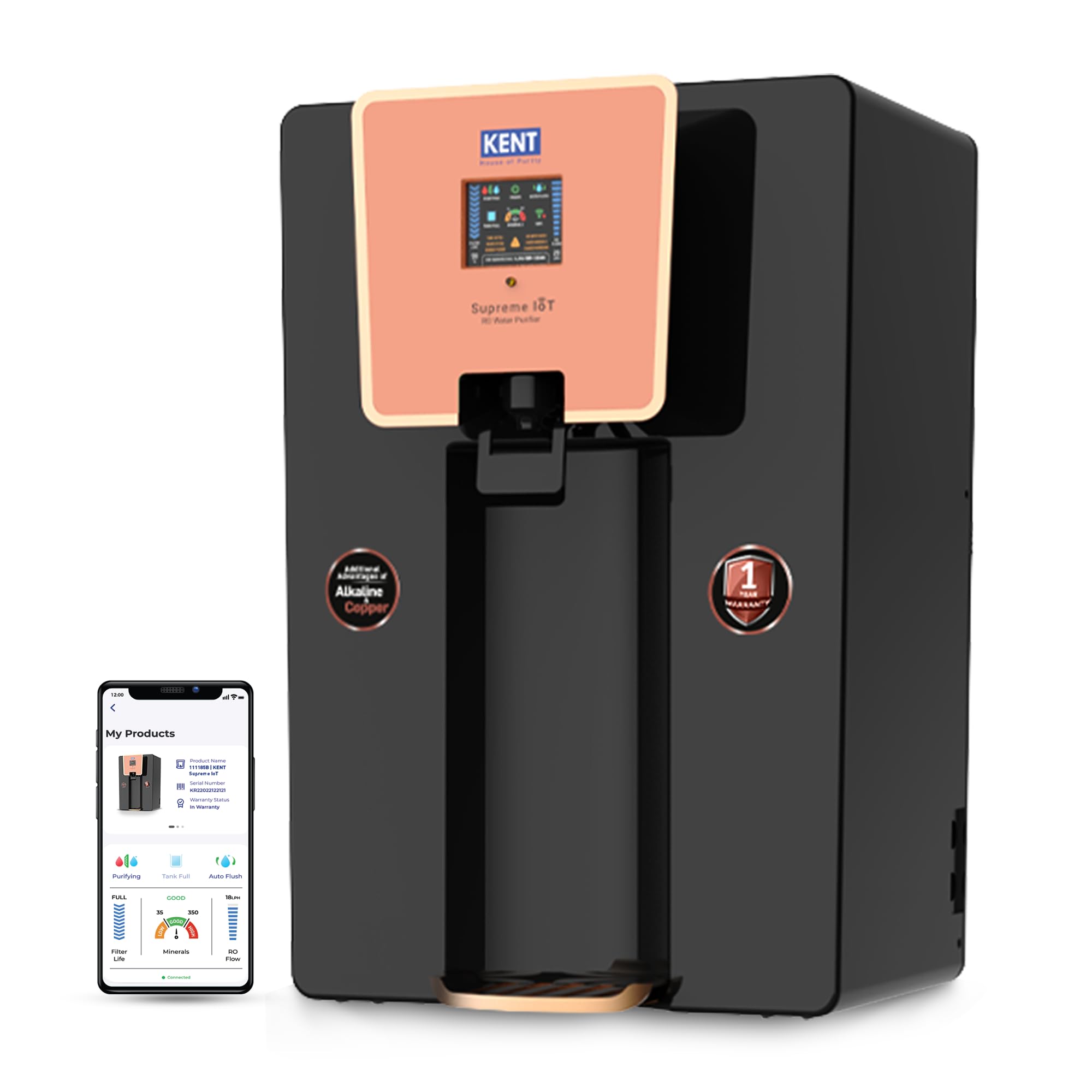 Kent Supreme Iot Ro Water Purifier| 1 Year Warranty |Ro+Uf+Uv+Alk+Cu+Tds Control+Uv InTank | Iot Enabled | Alkaline Water With 