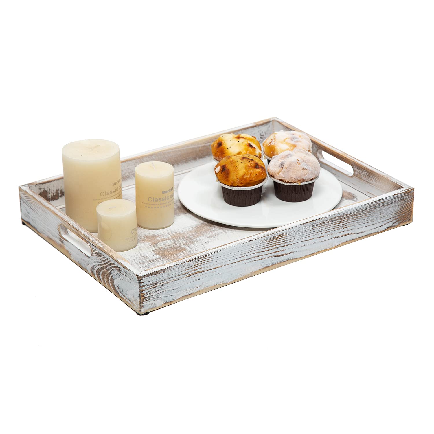 Rustic Distressed Wood Food Breakfast Serving Tray Octagon Serving Tray In Bed With Cutout Carrying Handles Coffee Office Deskto