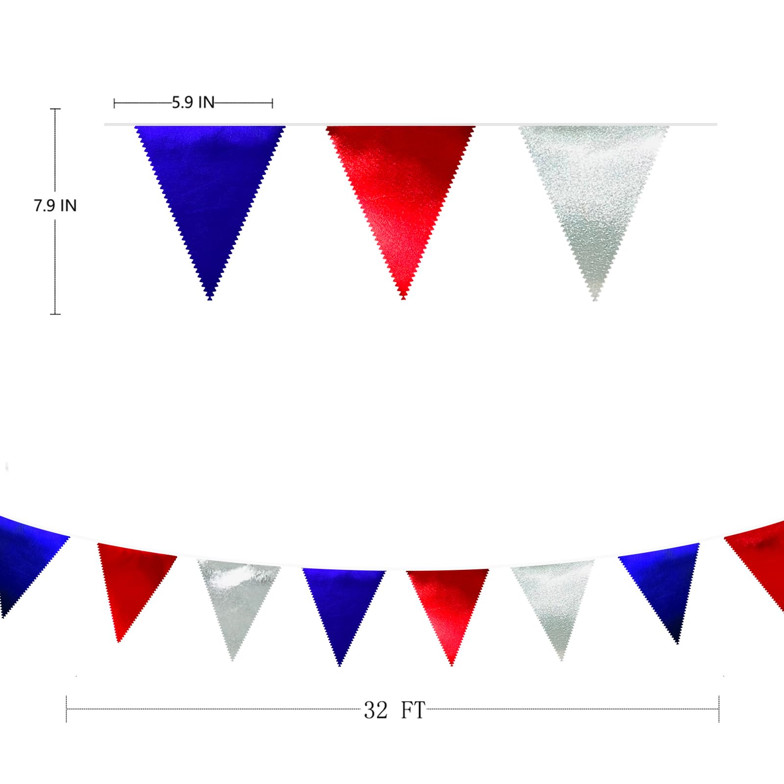 Red Blue Silver Party Decorations Metallic Fabric Triangle Pennant Banner Flag Bunting Garland For Graduations 4Th Of July Ameri