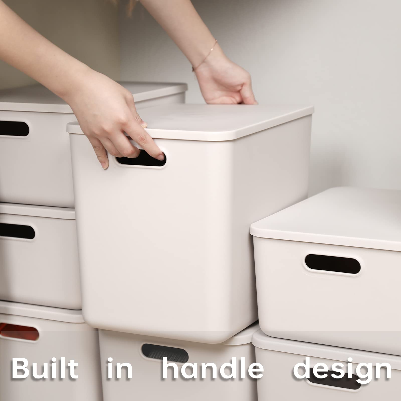 Yishyfier Plastic Storage Baskets With Lid Organizing Container Lidded Knit Storage Organizer Bins For Shelves Drawers Desktop C