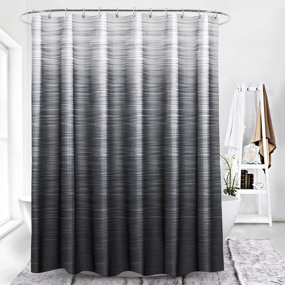 Spxubz Black Grey Shower Curtain For Bathroom Modern Ombre Decor Bath Curtains Set With 12 Hooks Minimalist Natural Art Waterpro