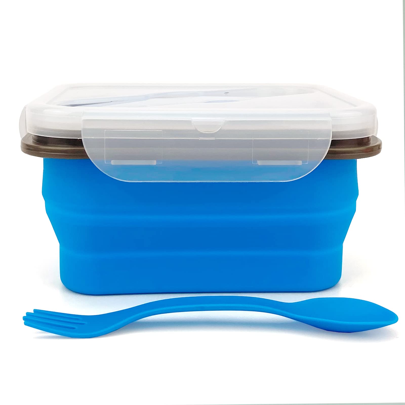Lunbengo Small Silicone Collapsible Snacks Container With Lid And 2 In 1 Spoon & Fork, Food Grade Silicone Bento Lunch Container