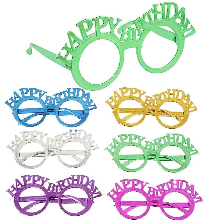 CHASHIBA (Pack of 12 Metallic Birthday Shape Eyeglasses Shades Specs Goggles for Kids Birthday Nightclub Adults Fun Party Photo 