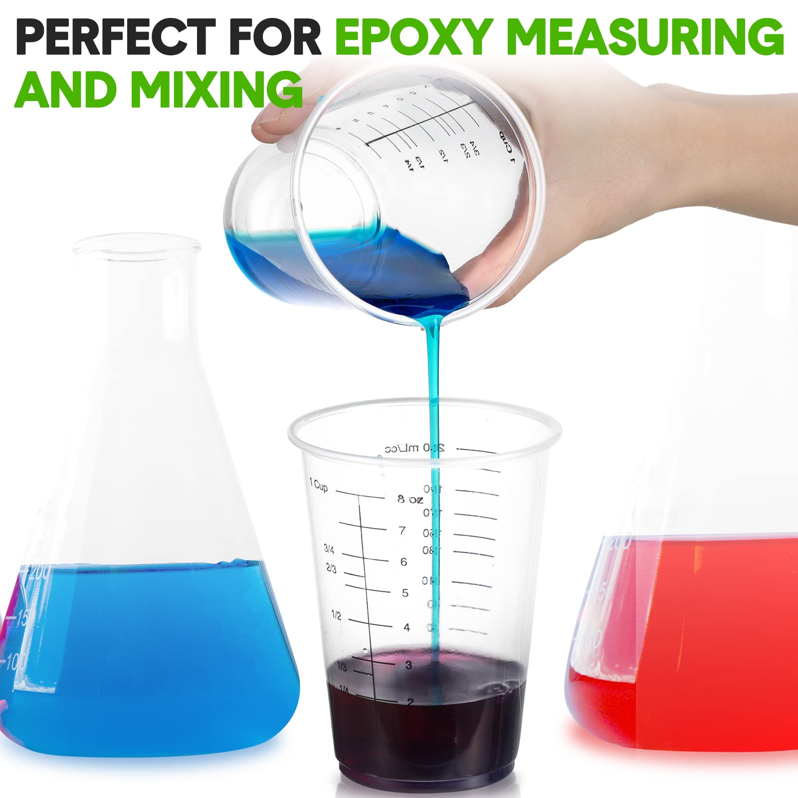Yunsailing 200 Pack Disposable Measuring Cups For Resin 8 Oz Clear Plastic Epoxy Cups Reusable Multipurpose Stain Paint Liquid M