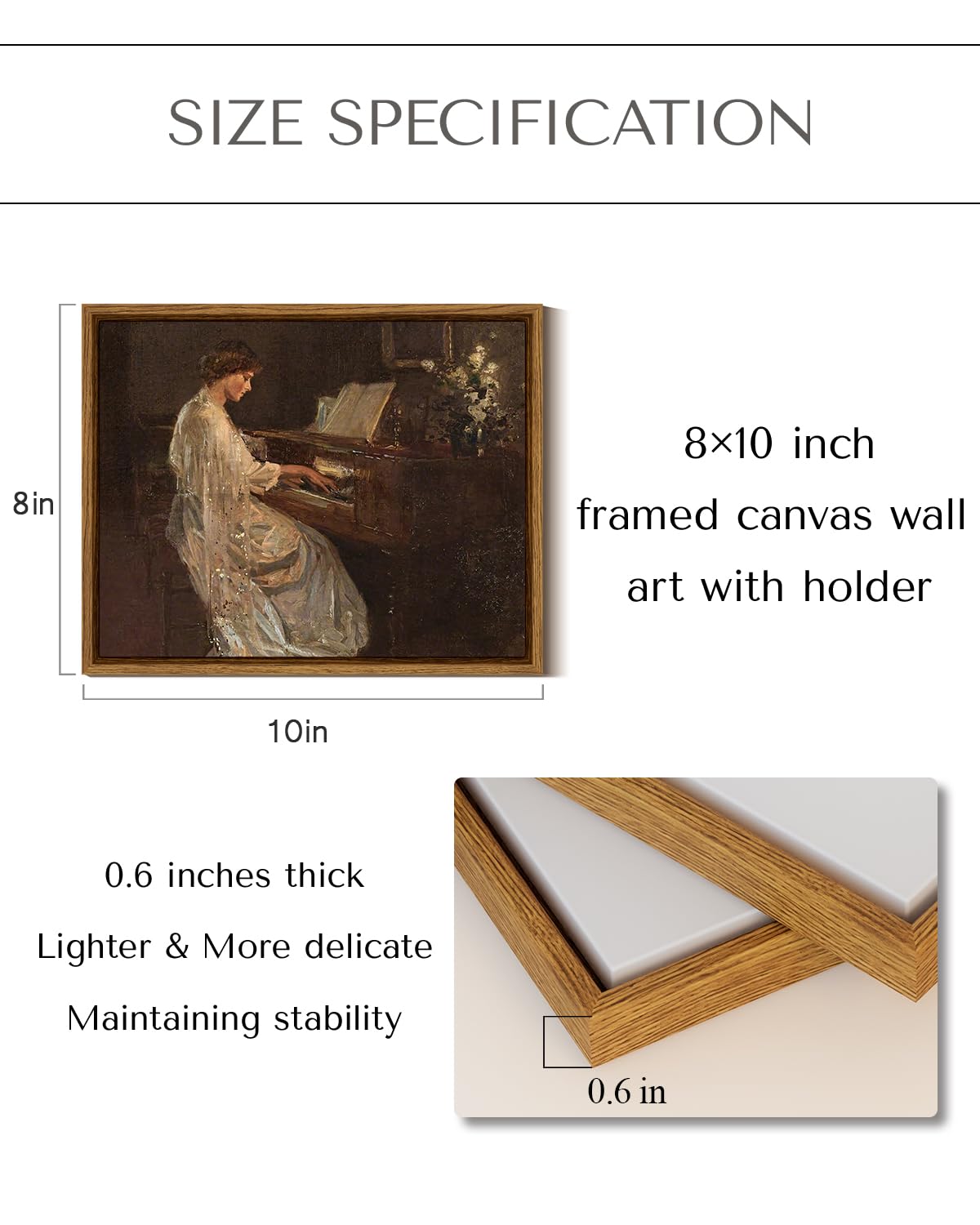 Insimsea Framed Canvas Wall Art Mid Century Lady Playing Piano Classical Painting Vintage Canvas Prints Wall Decor For Bedroom B