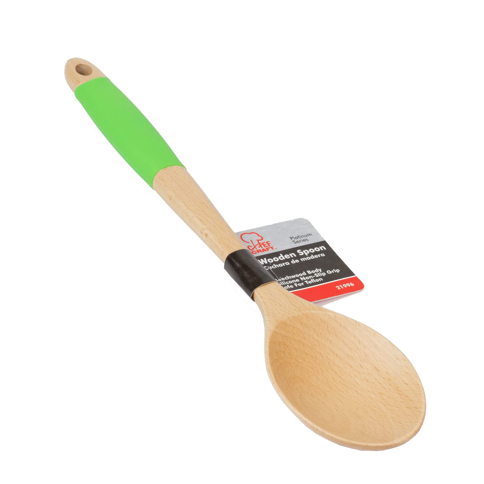 Chef Craft Premium Silicone Handle Wooden Spoon, 14 Inch, Green