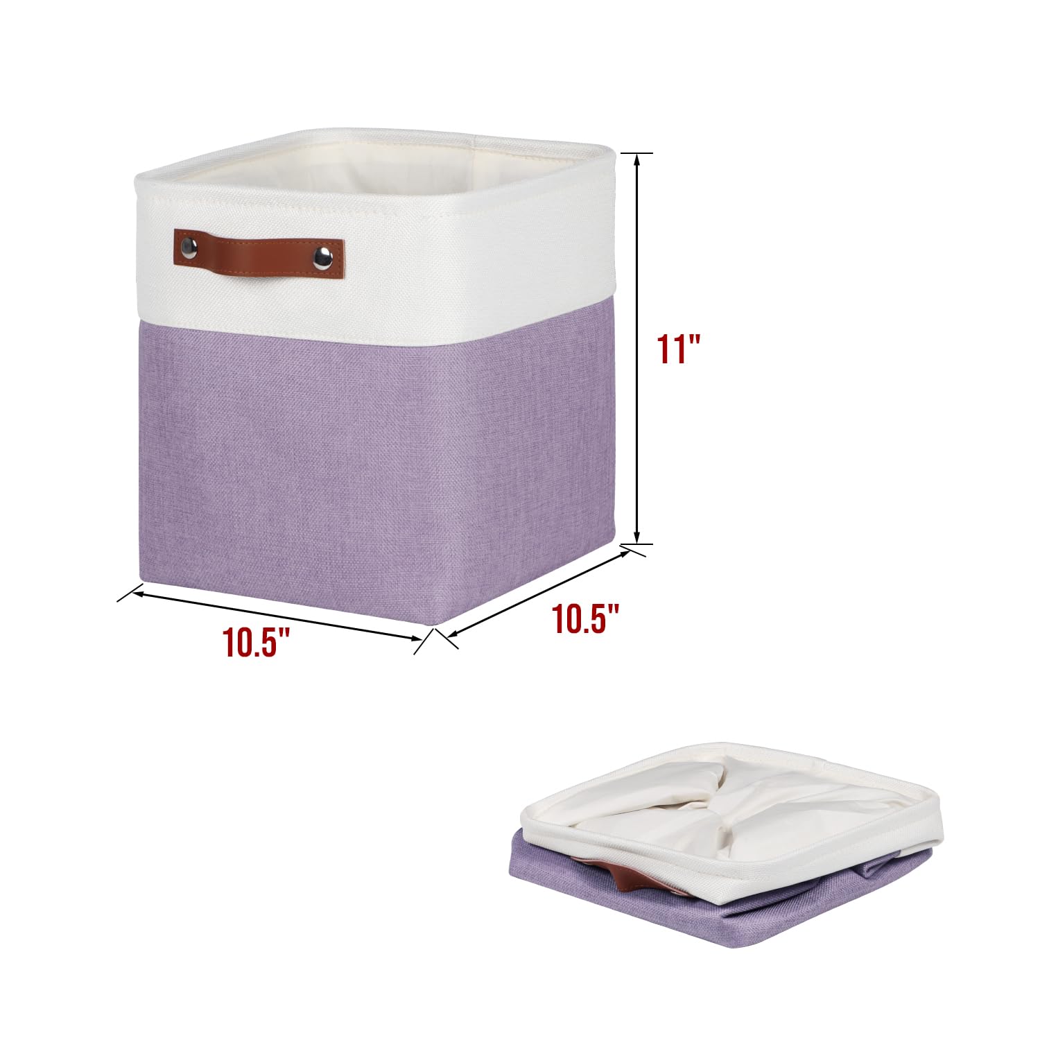 Kntiwiwo Cube Storage Bins 10.5    X 10.5'' X 11    Cloth Baskets For Storage With Handles For Shelf (Purple And White)
