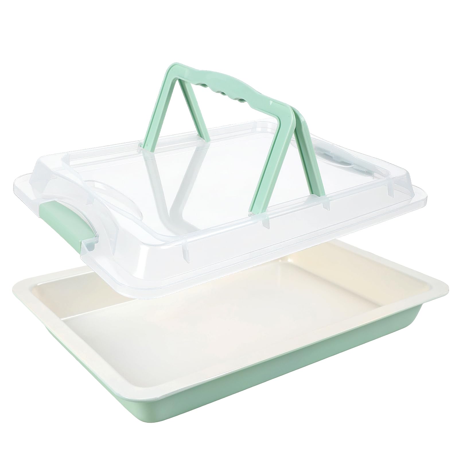 Hovnarh Sheet Cake Pan with Lid, 2 Deep Nonstick Ceramic, Mint Green