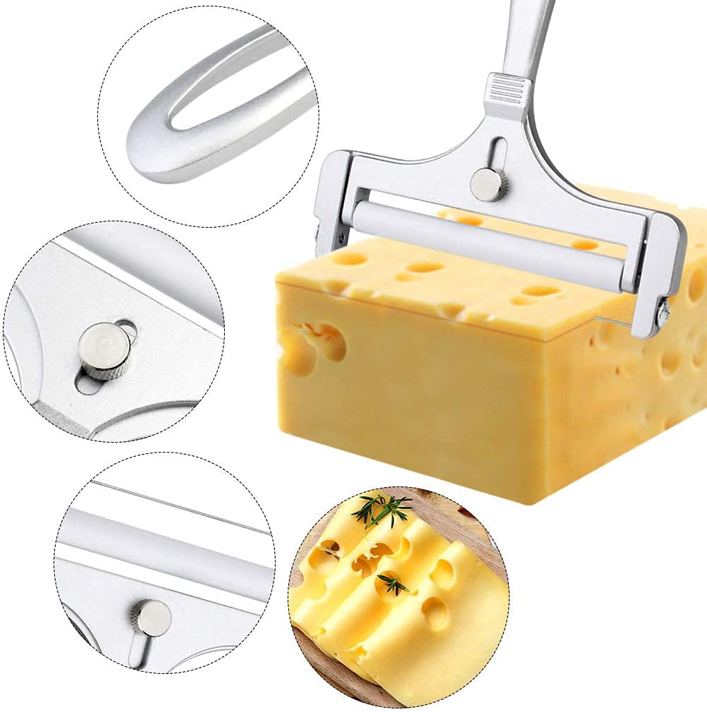 Poualss Stainless Steel Wire Cheese Slicer - Adjustable Thickness Cutter for Soft & Semi-Hard Cheeses, 5.9 x 4.5 inches, Silver